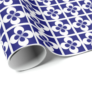 White Geometric Floral on Dark Navy Blue Wrapping Paper