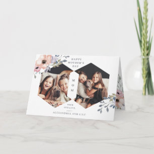 White Geometric Floral   Photo Mother's Day Card