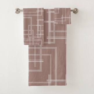 White Geometric Intersected Random Squares Bath Towel Set