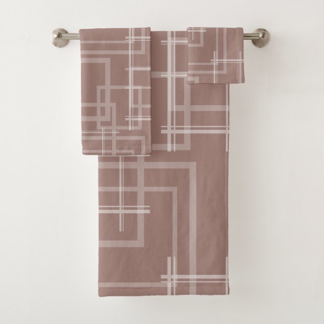 White Geometric Intersected Random Squares Bath Towel Set (Insitu)