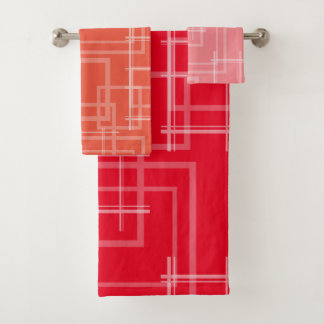 White Geometric Intersected Random Squares Bath Towel Set