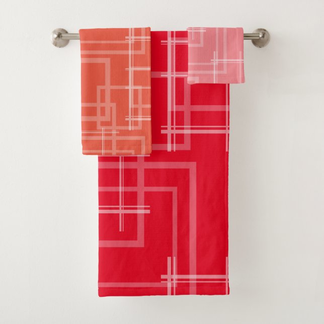 White Geometric Intersected Random Squares Bath Towel Set (Insitu)