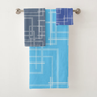 White Geometric Intersected Random Squares Bath Towel Set