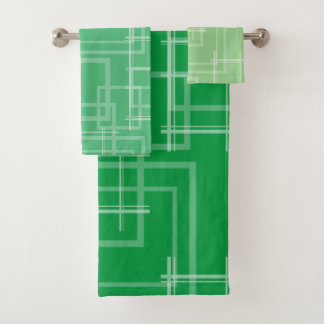White Geometric Intersected Random Squares Bath Towel Set