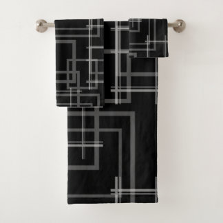 White Geometric Intersected Random Squares Bath Towel Set