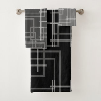 White Geometric Intersected Random Squares Bath Towel Set