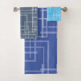 White Geometric Intersected Random Squares Bath Towel Set