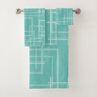 White Geometric Intersected Random Squares Bath Towel Set