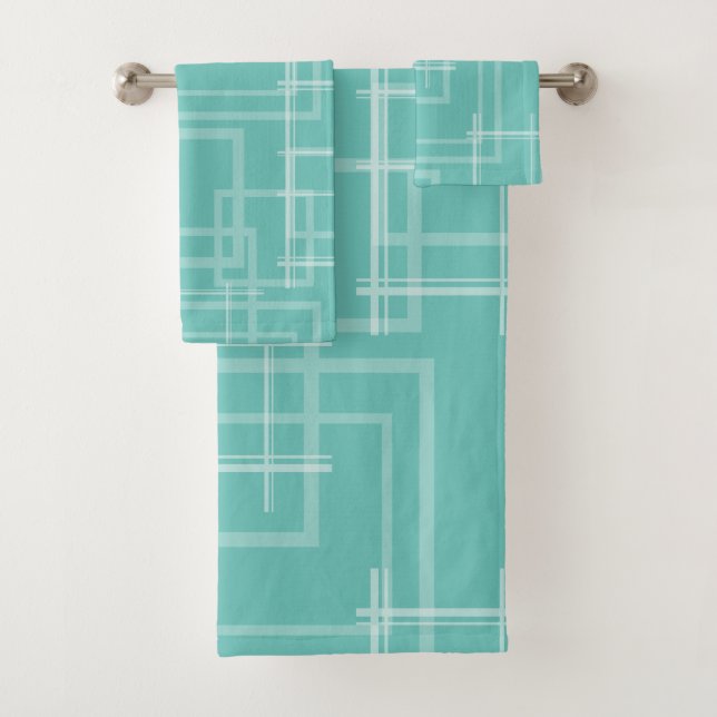 White Geometric Intersected Random Squares Bath Towel Set (Insitu)