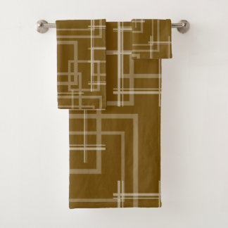 White Geometric Intersected Random Squares Bath Towel Set
