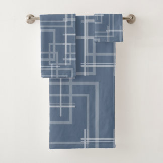 White Geometric Intersected Random Squares Bath Towel Set