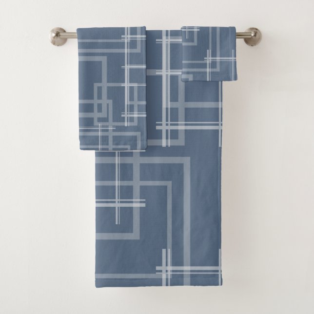 White Geometric Intersected Random Squares Bath Towel Set (Insitu)