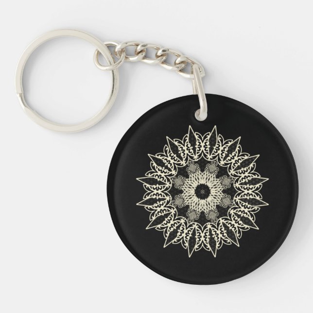White geometric lace Mandala Key Ring (Front)
