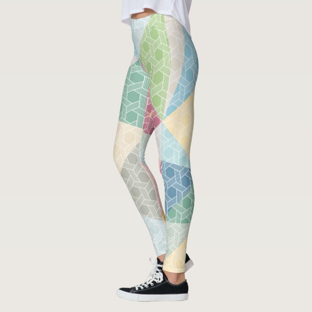 White Geometric Pattern & Colourful Pattern Leggings (Left)