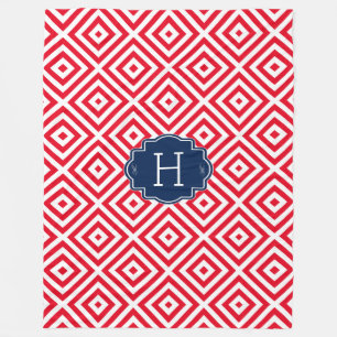 White Geometric Pattern & Coral Custom Background Fleece Blanket