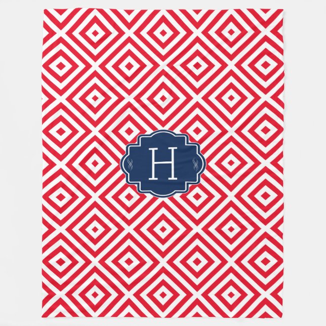 White Geometric Pattern & Coral Custom Background Fleece Blanket (Front)