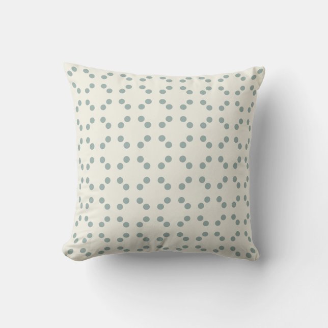 White geometric print with blue polka dots  cushion (Front)