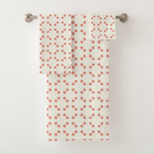 White geometric print with red polka dots bath towel set