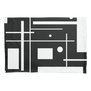 White Geometric Shapes On Black Pillow Case