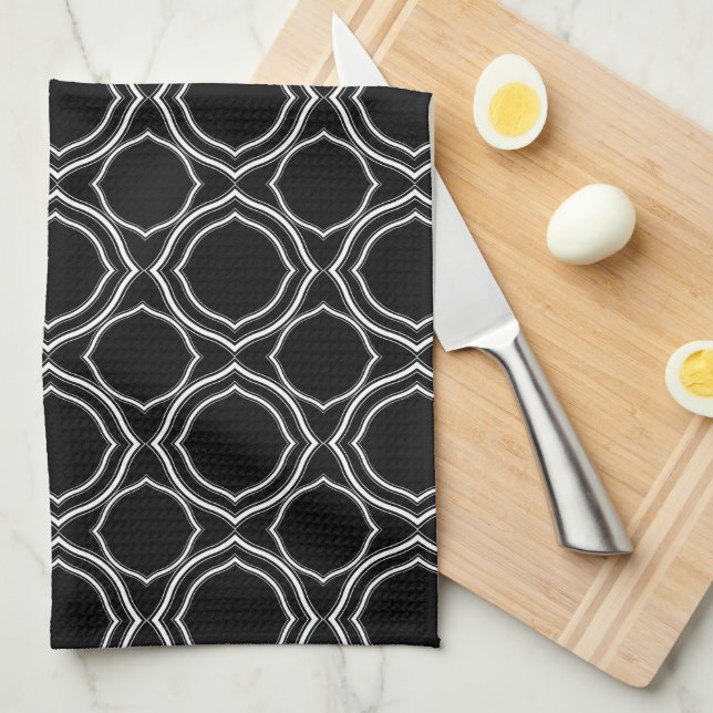 White Geometric Shapes Tea Towel (Quarter Fold)