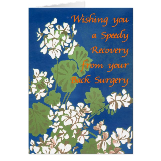 White Geraniums on Blue Get Well Back Surgery (Front)