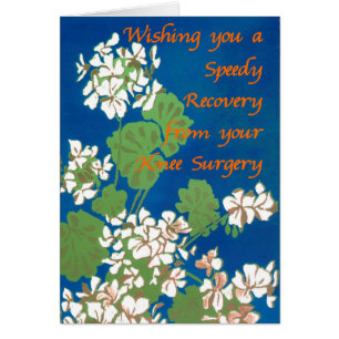 White Geraniums on Blue Get Well Knee Surgery