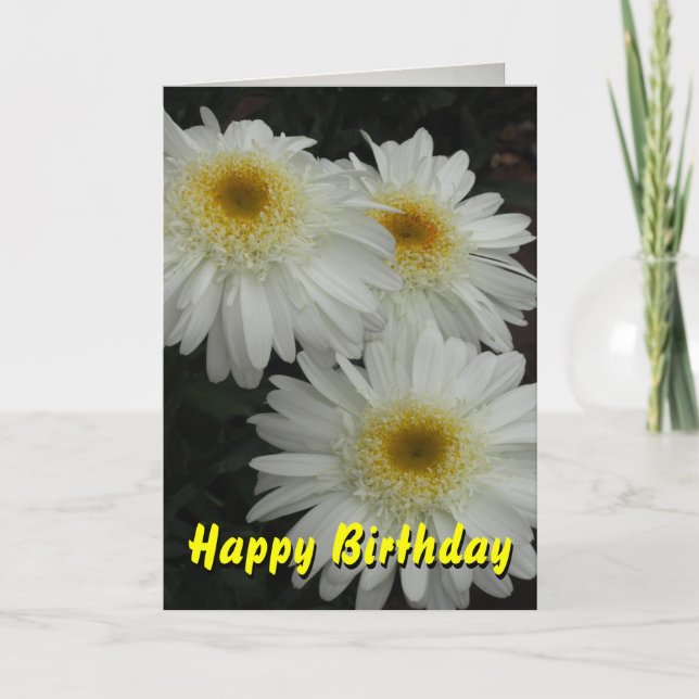 White Gerber Daisy Happy Birthday Card (Front)