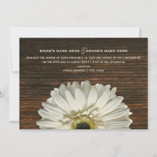 White Gerbera & Barnwood Rustic Wedding Invitation