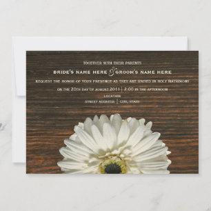 White Gerbera & Barnwood Rustic Wedding Invitation