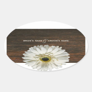 White Gerbera Daisy & Barnwood Wedding Sticker