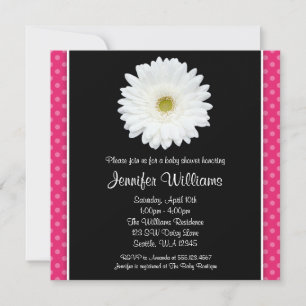 White Gerbera Daisy Pink Polka Dot Baby Shower Invitation