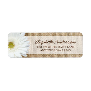 White Gerbera Daisy Rustic Burlap Address