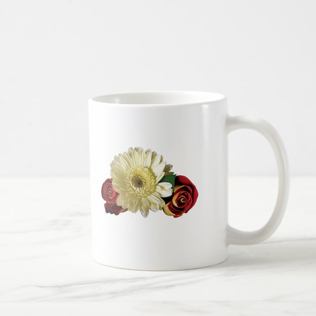 White Gerbera Daisy with Rosebuds Coffee Mug (Right)