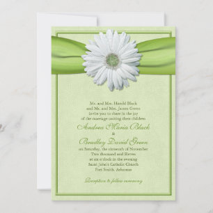White Gerbera Green Ribbon Invitation
