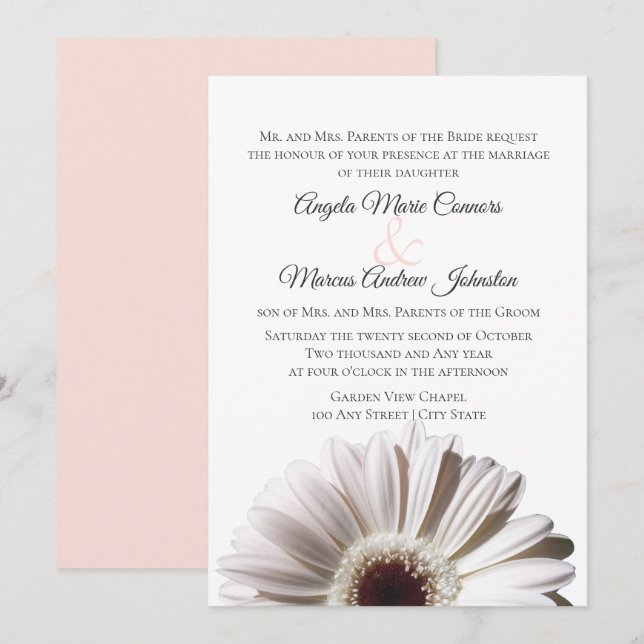 White Gerbera Wedding Daisy Invitation (Front/Back)