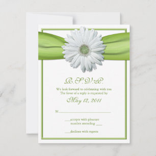 White Gerbera with Green Ribbon Reply Card