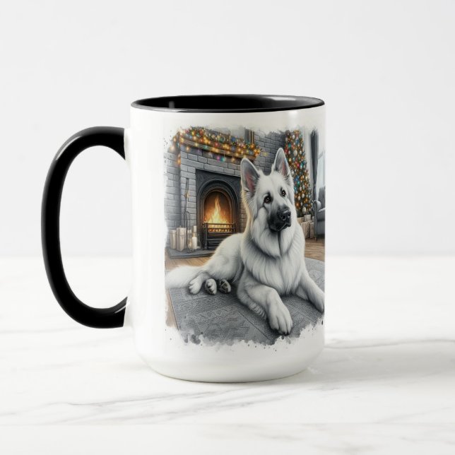 White German Shepard Christmas Mug Cup (Left)