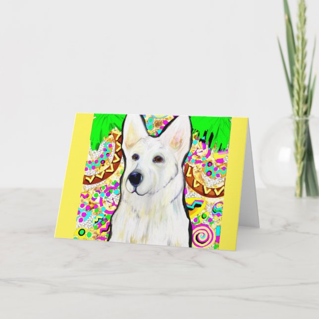 White German Shepherd Bling Holiday Card (Front)