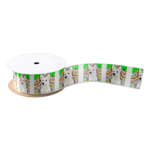 White German Shepherd Bling Satin Ribbon