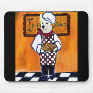 WHITE GERMAN SHEPHERD CHEF MOUSE MAT