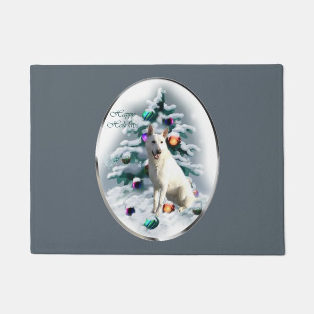 White German Shepherd Christmas Doormat (Front)
