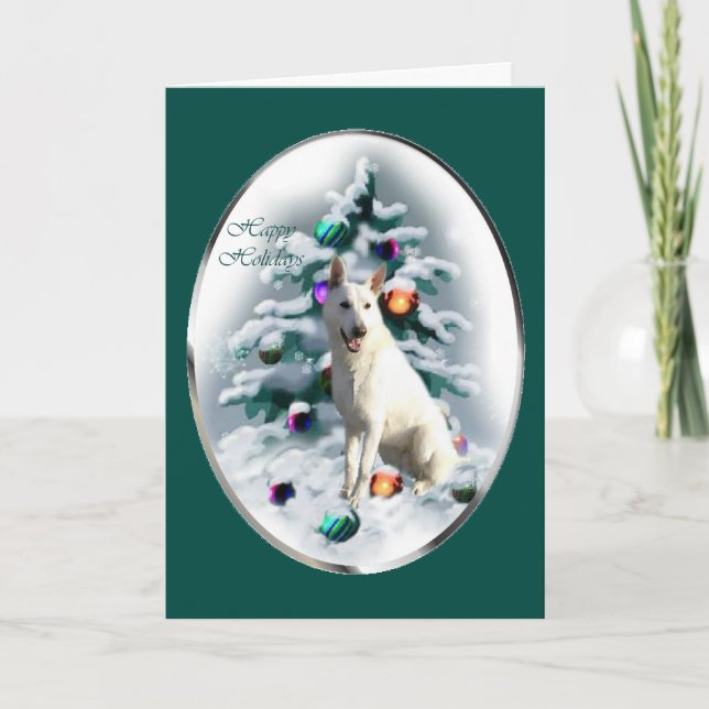 White German Shepherd Christmas Holiday Card (Front)