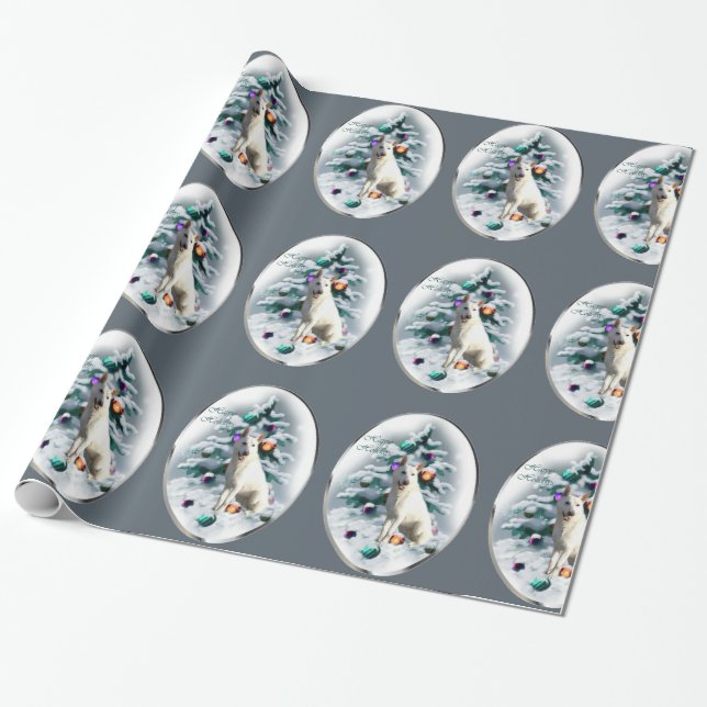 White German Shepherd Christmas Wrapping Paper (Unrolled)