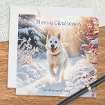 White German Shepherd Dog Alsatian Christmas Holiday Card<br><div class="desc">A Christmas card with picture of a white German Shepherd dog (Alsatian) walking along a snowy path,  in a watercolor style. Ideal for dog lovers,  the stylish holiday card can be personalised with your name(s) or other text.</div>