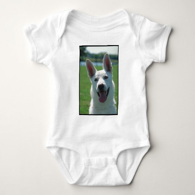 White German Shepherd Dog Baby Bodysuit (Front)