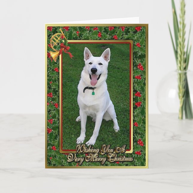 White German Shepherd Dog Blank Christmas Card (Front)