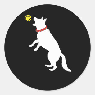 White German Shepherd Dog GSD Catching Yellow Classic Round Sticker