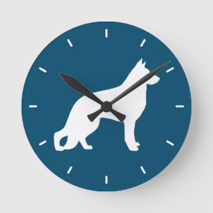 White German Shepherd Dog GSD K9 Silhouette Round Clock