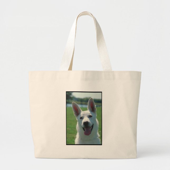 White German Shepherd Dog Large Tote Bag (Front)