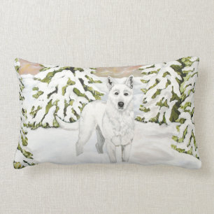 White German Shepherd in Snow Pillow